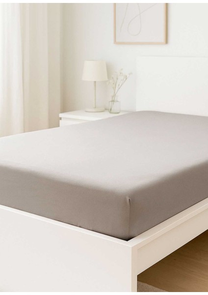 Çift Kişilik Düz Penye &#37;100 Pamuklu Lastikli Çarşaf 180X200 Newsheet Gri