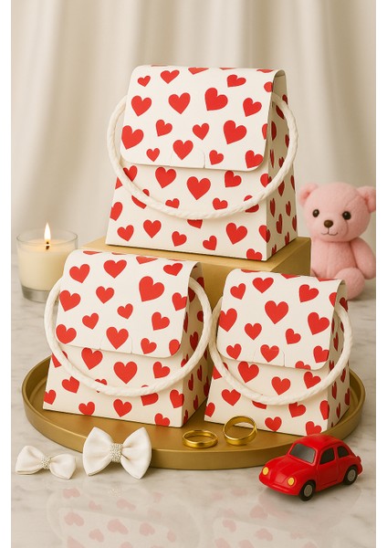 Bymeyla 20 Adet Konsept Özel Tasarım Kırmızı Kalp Desenli Hediye Kutusu Çanta Boş Karton Hediye Paketi Hediyelik fiyatları