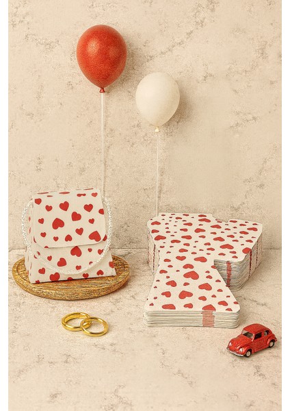 Bymeyla 20 Adet Konsept Özel Tasarım Kırmızı Kalp Desenli Hediye Kutusu Çanta Boş Karton Hediye Paketi Hediyelik modelleri