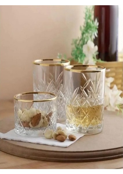 Timeless Viski Bardağı Çerezlik Golden Touch 3 Parça Set