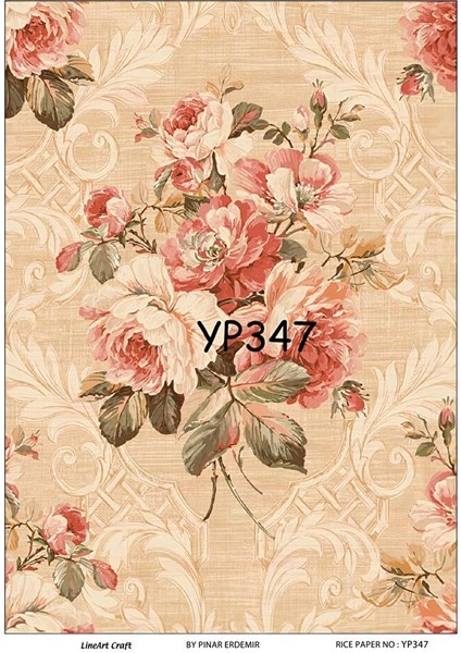 YP347 Vintage, Çiçek Desenli Kendinden Yapışkanlı Pirinç Dekopaj 29*42