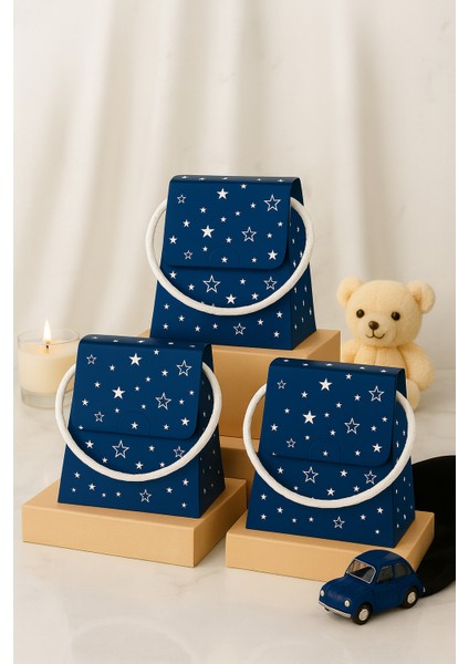 Bymeyla 20 Adet Konsept Özel Tasarım Mavi Yıldız Desenli Hediye Kutusu Çanta Boş Karton Hediye Paketi Hediyelik fiyatları