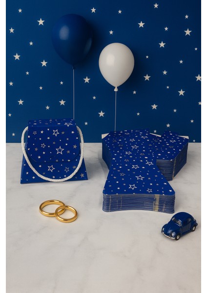 Bymeyla 20 Adet Konsept Özel Tasarım Mavi Yıldız Desenli Hediye Kutusu Çanta Boş Karton Hediye Paketi Hediyelik modelleri
