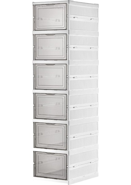 6 Katlı, Katlanabilir Ayakkabılık, Taşınabilir Çok Amaçlı, Geniş, Katlanabilir Dolap ve Raf, Katlanır Taşınabilir Premium Portatif Organizer Ayakkabılık (25,5cm x 34,5cm x 105,5CM) (Beyaz)