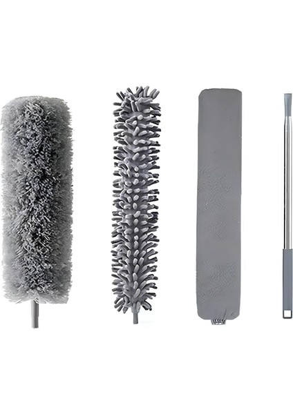 Teleskopik 3'lü Mop Temizlik Seti - Ayarlanabilir Saplı, Toz Alma Püsküllü, Çok Fonksiyonlu Zemin ve Yüzey Temizleyici