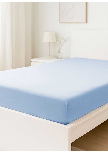 Çift Kişilik Düz Penye &#37;100 Pamuklu Lastikli Çarşaf 180X200 Newsheet Mavi