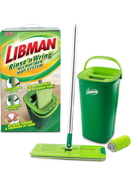 Rinse 'n Wring Paspas ve Kova Sistemi | Mikrofiber Zemin Paspası | Parke Zemin Temizleyici | Islak ve Kuru Paspas | Temiz ve Kirli Su Odaları | Silecek Bıçakları | 2 Toplam Mikrofiber Ped