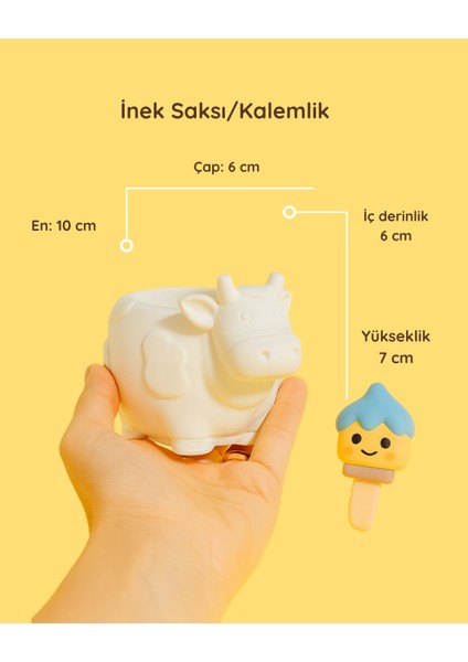 Boyanabilir Inek Seramik Saksı – Güçlendirilmiş Seramik Obje, Dekoratif ve Hobi Için Uygun