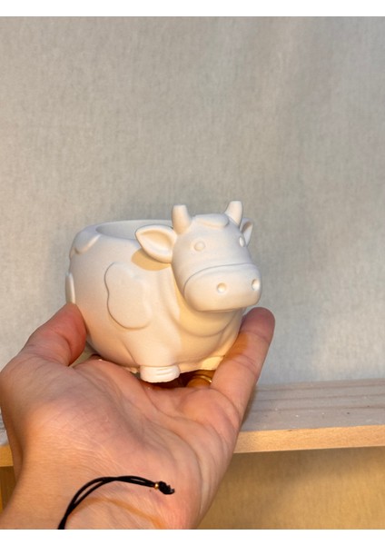 Boyanabilir Inek Seramik Saksı – Güçlendirilmiş Seramik Obje, Dekoratif ve Hobi Için Uygun