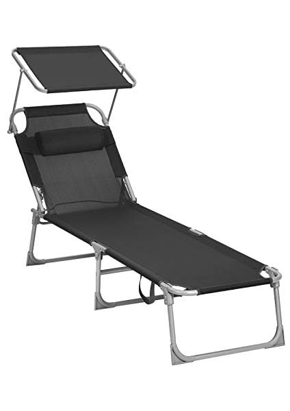 GCB192B01 Şezlong, Baş Destekli Rahatlama Şezlongu, Sırtlık ve Güneş Şemsiyesi, Eğilebilir, Hafif, Katlanabilir, 53 x 193 x 29,5 Cm, Taşıma Kapasitesi 150 Kg, Bahçe, Siyah fiyatları