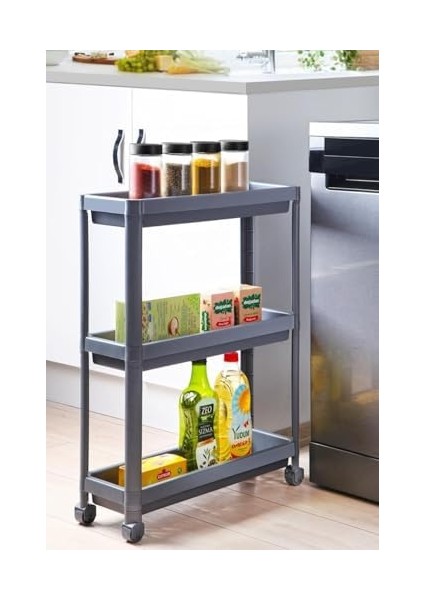 Life 3 Katlı Tekerlekli Slim Ince Gri Banyo Mutfak Rafı MIT1127 fiyatları
