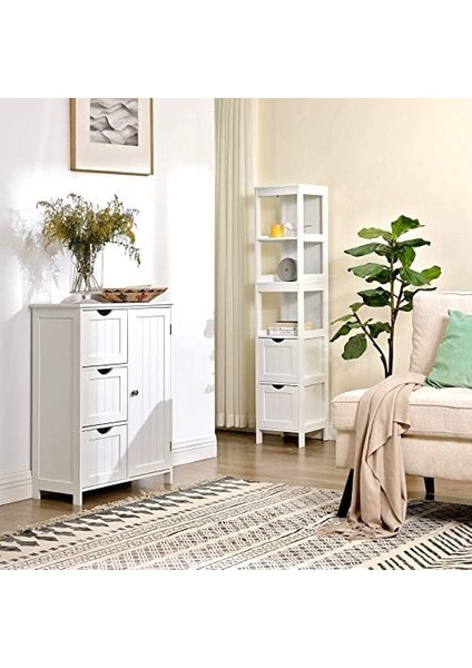 Banyo Için Yüksek Dolap, Ayaklarda Saklama Mobilyası, Dar Sütun, 2 Çekmeceli ve 3 Açık Bölmeli, 30 x 30 x 141,5 Cm, Banyo, Oturma Odası, Mutfak Için, Beyaz BBC66WT fiyatları