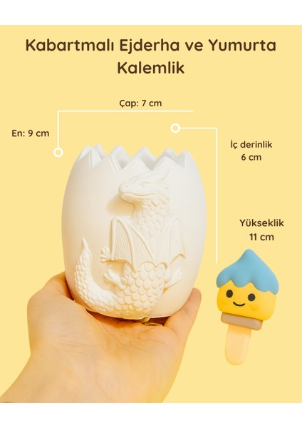 Boyanabilir Kabartmalı Ejderha ve Yumurta Kalemlik – Güçlendirilmiş Seramik Saksı / Dekoratif Obje