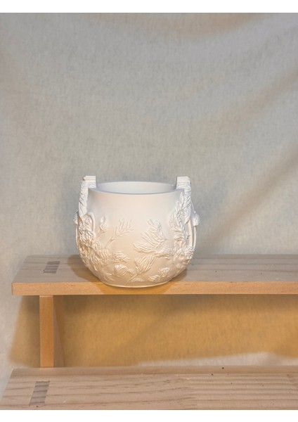 Boyanabilir Kabartmalı Kış Masalı Saksı – Güçlendirilmiş Seramik Dekoratif Obje