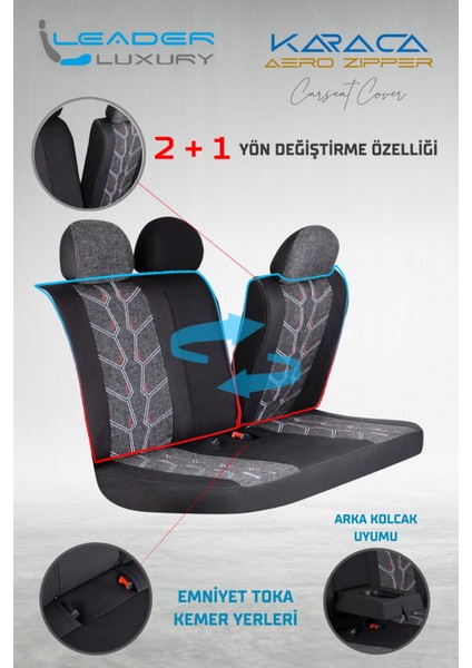 honda Accord ile Uyumlu Lüx Deri Detaylı Keten Oto Koltuk Kılıfı Ön Arka Takım Karaca Siyah fırsatları