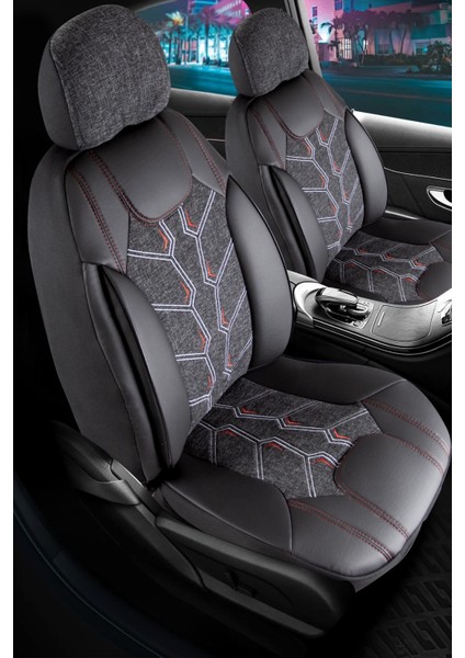 Isuzu D-Max Yeni ile Uyumlu Lüx Deri Detaylı Keten Oto Koltuk Kılıfı Ön Arka Takım Karaca Siyah
