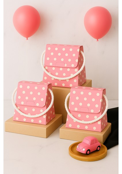 Bymeyla 25 Adet Konsept Özel Tasarım Pembe Puantiyeli Desenli Hediye Kutusu Çanta Boş Karton Hediye Paketi Hediyelik fiyatları