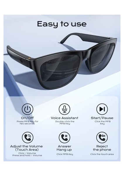 Simple Is Beauty Akıllı Bluetooth Gözlükler, Dahili Mikrofon ve Hoparlörler, Erkekler ve Kadınlar Için Akıllı Kablosuz Kulaklık Güneş Gözlükleri, Atletik/dış Mekan Uv Koruması ve Ses Kontrolü, fiyatları