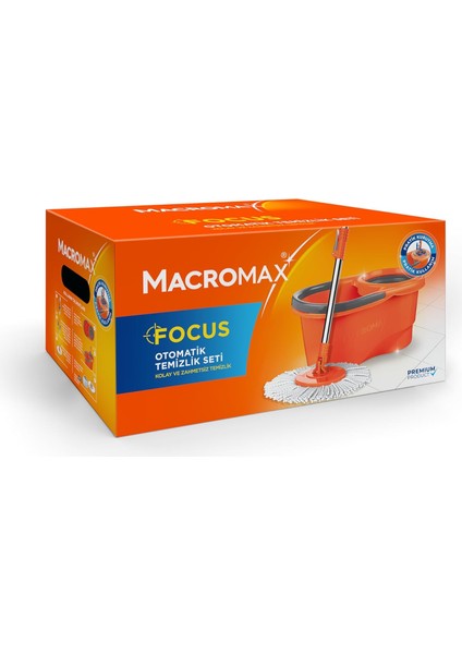 Focus Otomatik Temizlik Seti, Pedalsız Döner Sıkmalı 360 Başlıklı Mikrofiber Paspas
