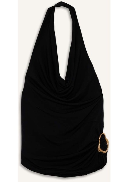 Regular Fit Halter Yaka Toka Detaylı Bluz G0468AX25AU