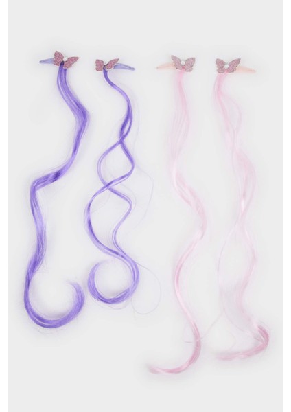 Kız Çocuk 4'lü Kelebekli Renkli Saçlı Çıtçıtlı Toka Seti F6875A8NS