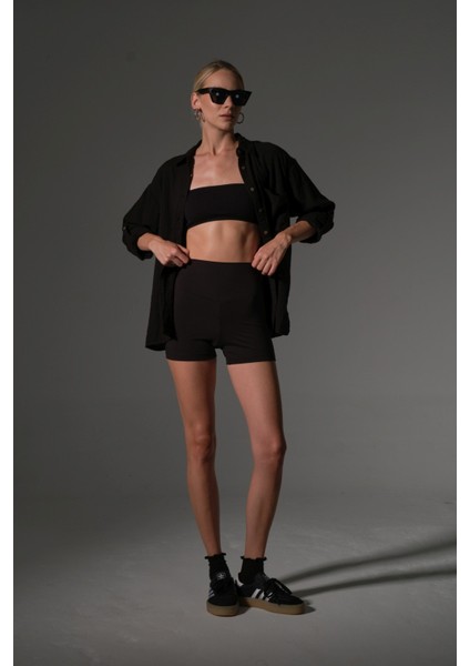 Yüksek Bel Toparlayıcı Esnek Kumaş, Kadın Spor Taytı 10 cm Comfortlux High Rise Hot Pants modelleri