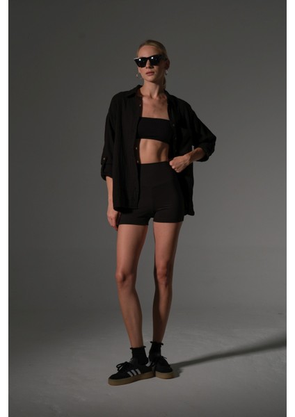 Yüksek Bel Toparlayıcı Esnek Kumaş, Kadın Spor Taytı 10 cm Comfortlux High Rise Hot Pants fırsatları