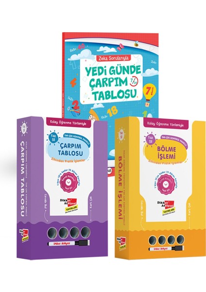 Dikkat Atölyesi 6-8 Yaş Çocuklar İçin Kolay Öğrenme Yöntemiyle Çarpım Tablosu ve Bölme İşlemi 3 Kitap Seti - Hüseyin Demir indirimleri