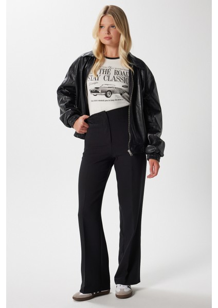 Kadın Glen Tok Dokulu Filetolu Kancalı Siyah Palazzo Pantolon 2001 fiyatları