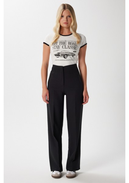 Kadın Glen Tok Dokulu Filetolu Kancalı Siyah Palazzo Pantolon 2001 modelleri