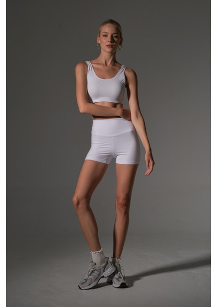 Yüksek Bel Toparlayıcı Esnek Kumaş, Kadın Spor Taytı 10 cm Comfortlux High Rise Hot Pants