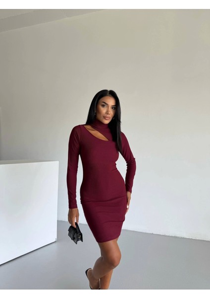Boğazlı Gögüs Dekolteli Elbise Bordo F2333 fiyatları