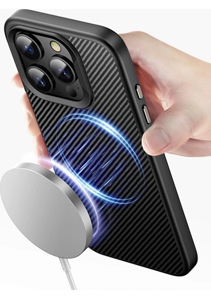 iPhone 14 Pro Dart Karbon Magsafe Kapak - Siyah modelleri