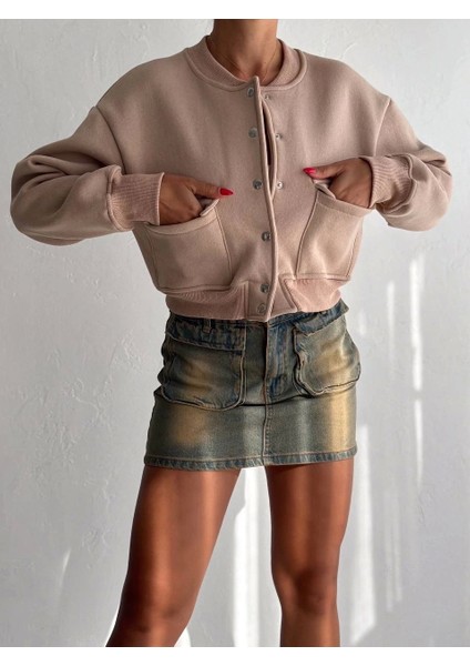 3 Iplik Şardonlu Önü Çıtçıtlı Cepli Ceket Bej F2226 fırsatları