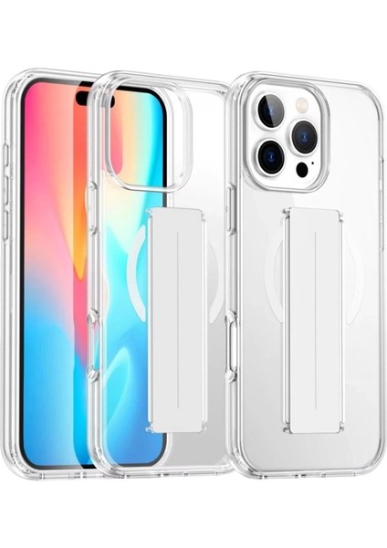 iPhone 16 Pro Max Kılıf Alfa Magsafe Standlı Kapak - Şeffaf