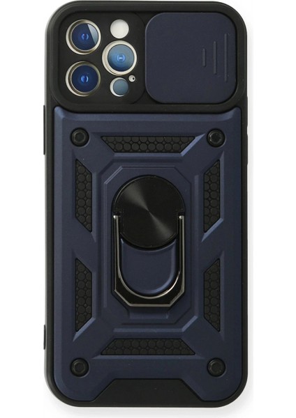 iPhone 12 Pro Kılıf Pars Lens Yüzüklü Silikon - Lacivert