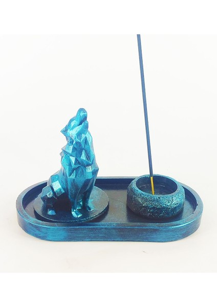 Uluyan Kübik Kurt Çubuk Tütsülük ve Tealight (Mavi)