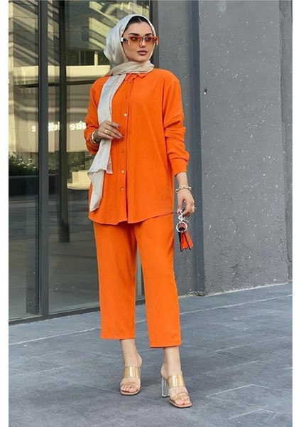 Kadın Bürümcük Kumaş, Önü Düğmeli, Rahat Kesim Eşofman Takımı – İlkbahar Yaz, Spor ve Günlük Tarz