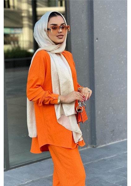 Kadın Bürümcük Kumaş, Önü Düğmeli, Rahat Kesim Eşofman Takımı – İlkbahar Yaz, Spor ve Günlük Tarz