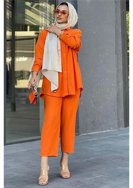 Kadın Bürümcük Kumaş, Önü Düğmeli, Rahat Kesim Eşofman Takımı – İlkbahar Yaz, Spor ve Günlük Tarz