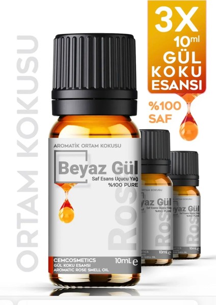 Oda Kokusu Gül %100 Natural Saf Doğal 3'lü Set 3X10 ml Aromatik Esansiyel Yağ Uçucu Ortam Kokusu