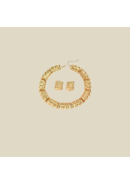 Lüks Kalın Halkalı Choker Kolye & Kabarık Küpe Seti Gold Kaplama Vintage Stil Abiye Takı Seti fiyatları