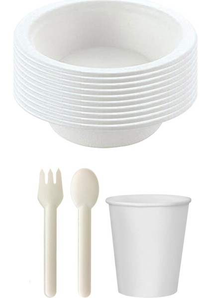 Ekolojik 48 Kişilik Çorba Parti Piknik Sofra Sunum Seti - Çorba Kasesi Bardak Çatal Kaşık Takımı