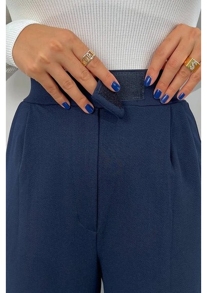 Kadın Likralı Cırt Kapama Siyah Palazzo Pantolon