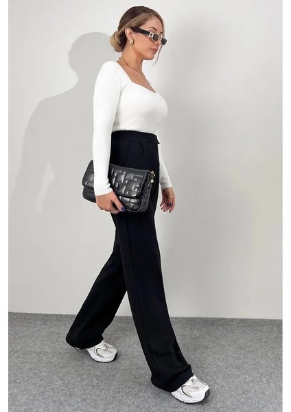 Kadın Likralı Cırt Kapama Siyah Palazzo Pantolon modelleri