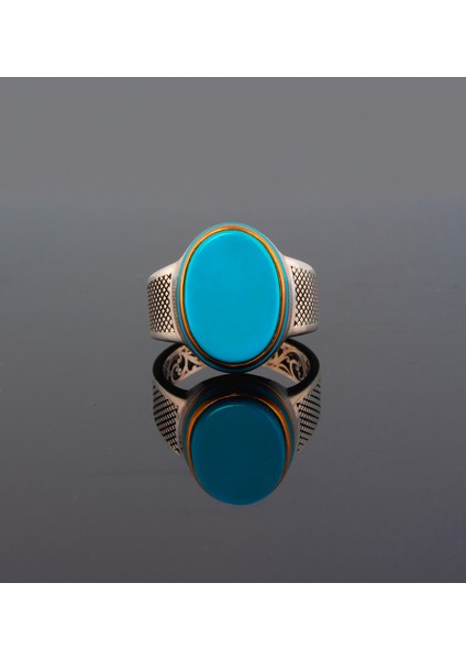 Turkuaz Taşlı Altın Renk Kaplama Bakır ve 925 Ayar Gümüş Erkek Yüzük – 12 gr fiyatları
