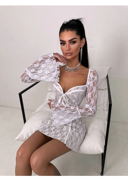 Hestia Dantel & Gloplu Mini Elbise