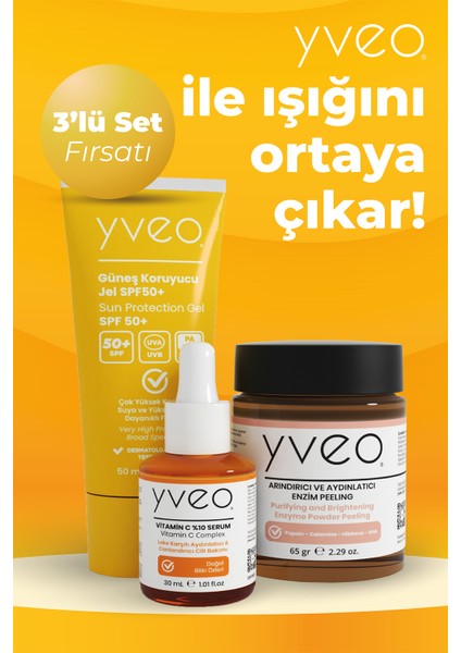 Pure & Bright 3 Lü Set – Peeling, Güneş Jeli, C Vitamini fiyatları
