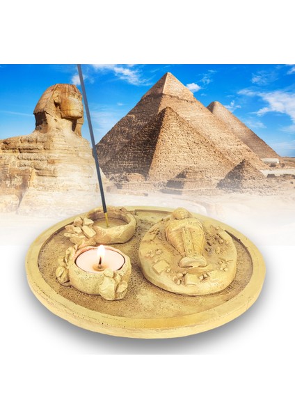 Antik Mısır Daire Sarcophagus Lahit Çubuk Tütsülük ve Tealight