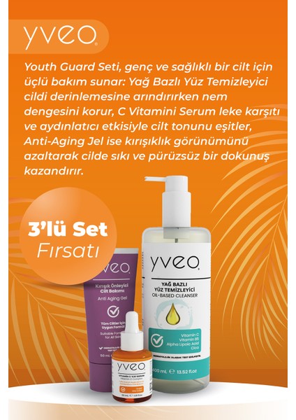 Youth Guard 3 Lü Set – Anti Aging Jel, Yüz Temizleme Yağı, C Vitamini modelleri